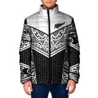 New Zealand Black Fern Custom Padded Jacket Maori Tukutuku Black-white Motif LT9 Men White - Polynesian Pride