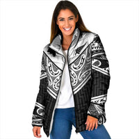 New Zealand Black Fern Custom Padded Jacket Maori Tukutuku Black-white Motif LT9 Women White - Polynesian Pride