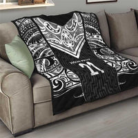 New Zealand Black Fern Custom Quilt Maori Tukutuku Black-white Motif LT9 - Polynesian Pride