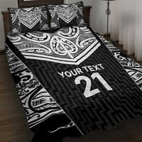 New Zealand Black Fern Custom Quilt Bed Set Maori Tukutuku Black-white Motif LT9 White - Polynesian Pride