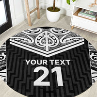 New Zealand Black Fern Custom Round Carpet Maori Tukutuku Black-white Motif LT9 White - Polynesian Pride