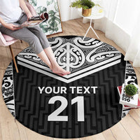 New Zealand Black Fern Custom Round Carpet Maori Tukutuku Black-white Motif LT9 - Polynesian Pride