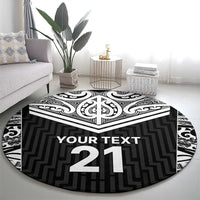 New Zealand Black Fern Custom Round Carpet Maori Tukutuku Black-white Motif LT9 - Polynesian Pride
