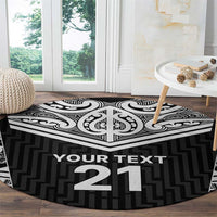 New Zealand Black Fern Custom Round Carpet Maori Tukutuku Black-white Motif LT9 - Polynesian Pride
