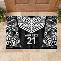 New Zealand Black Fern Custom Rubber Doormat Maori Tukutuku Black-white Motif LT9 White - Polynesian Pride