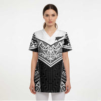 New Zealand Black Fern Custom Scrub Top Maori Tukutuku Black-white Motif LT9 - Polynesian Pride