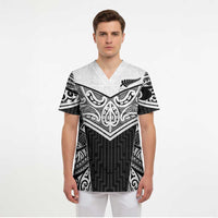 New Zealand Black Fern Custom Scrub Top Maori Tukutuku Black-white Motif LT9 - Polynesian Pride