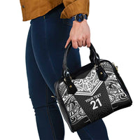 New Zealand Black Fern Custom Shoulder Handbag Maori Tukutuku Black-white Motif LT9 - Polynesian Pride
