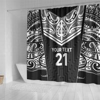 New Zealand Black Fern Custom Shower Curtain Maori Tukutuku Black-white Motif LT9 - Polynesian Pride