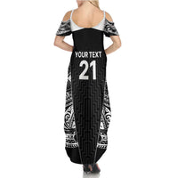 New Zealand Black Fern Custom Summer Maxi Dress Maori Tukutuku Black-white Motif