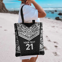 New Zealand Black Fern Custom Tote Bag Maori Tukutuku Black-white Motif LT9 - Polynesian Pride