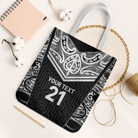New Zealand Black Fern Custom Tote Bag Maori Tukutuku Black-white Motif LT9 White Strap One Size White - Polynesian Pride