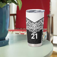 New Zealand Black Fern Custom Tumbler Cup Maori Tukutuku Black-white Motif LT9 - Polynesian Pride