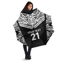 New Zealand Black Fern Custom Umbrella Maori Tukutuku Black-white Motif LT9 - Polynesian Pride