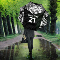 New Zealand Black Fern Custom Umbrella Maori Tukutuku Black-white Motif LT9 - Polynesian Pride