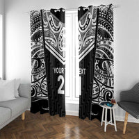 New Zealand Black Fern Custom Window Curtain Maori Tukutuku Black-white Motif LT9 With Grommets White - Polynesian Pride