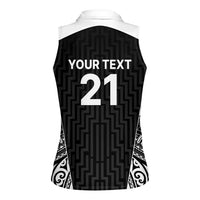 New Zealand Black Fern Custom Women Sleeveless Polo Shirt Maori Tukutuku Black-white Motif LT9 - Polynesian Pride