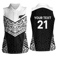 New Zealand Black Fern Custom Women Sleeveless Polo Shirt Maori Tukutuku Black-white Motif LT9 - Polynesian Pride
