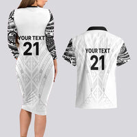 New Zealand Koru Fern Custom Couples Matching Long Sleeve Bodycon Dress and Hawaiian Shirt Simple Taniko Motif LT9 - Polynesian Pride