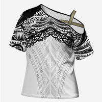 New Zealand Koru Fern Custom Cross Shoulder Shirt Simple Taniko Motif LT9 Female White - Polynesian Pride