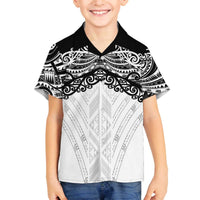New Zealand Koru Fern Custom Family Matching Off The Shoulder Long Sleeve Dress and Hawaiian Shirt Simple Taniko Motif LT9 Son's Shirt White - Polynesian Pride