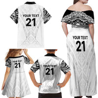 New Zealand Koru Fern Custom Family Matching Off Shoulder Maxi Dress and Hawaiian Shirt Simple Taniko Motif LT9 - Polynesian Pride