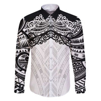 New Zealand Koru Fern Custom Family Matching Puletasi and Hawaiian Shirt Simple Taniko Motif LT9 Dad's Shirt - Long Sleeve White - Polynesian Pride