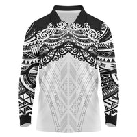 New Zealand Koru Fern Custom Long Sleeve Polo Shirt Simple Taniko Motif LT9 White - Polynesian Pride