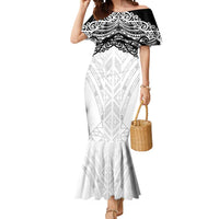 New Zealand Koru Fern Custom Mermaid Dress Simple Taniko Motif LT9 Women White - Polynesian Pride