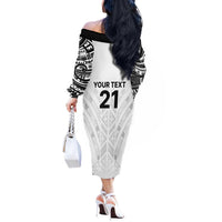 New Zealand Koru Fern Custom Off The Shoulder Long Sleeve Dress Simple Taniko Motif LT9 - Polynesian Pride