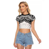 New Zealand Koru Fern Custom Raglan Cropped T Shirt Simple Taniko Motif LT9 Female White - Polynesian Pride