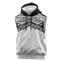 New Zealand Koru Fern Custom Sleeveless Hoodie Simple Taniko Motif LT9 White - Polynesian Pride