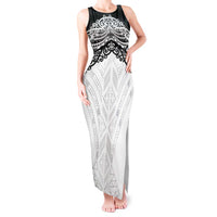 New Zealand Koru Fern Custom Tank Maxi Dress Simple Taniko Motif LT9 Women White - Polynesian Pride
