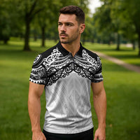 New Zealand Koru Fern Custom Zipper Polo Shirt Simple Taniko Motif LT9 - Polynesian Pride