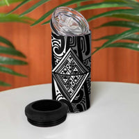 New Zealand Maori Taniko 4 in 1 Can Cooler Tumbler Black Kowhaiwhai Puhoro LT9 - Polynesian Pride