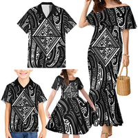 New Zealand Maori Taniko Family Matching Mermaid Dress and Hawaiian Shirt Black Kowhaiwhai Puhoro LT9 - Polynesian Pride