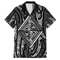 New Zealand Maori Taniko Family Matching Puletasi and Hawaiian Shirt Black Kowhaiwhai Puhoro LT9 Dad's Shirt - Short Sleeve Black - Polynesian Pride