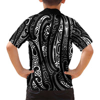 New Zealand Maori Taniko Kid Hawaiian Shirt Black Kowhaiwhai Puhoro LT9 - Polynesian Pride