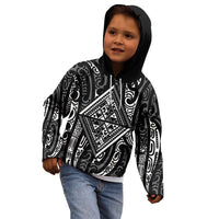New Zealand Maori Taniko Kid Hoodie Black Kowhaiwhai Puhoro LT9 - Polynesian Pride