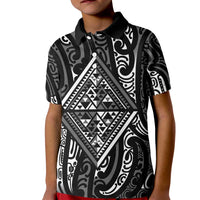 New Zealand Maori Taniko Kid Polo Shirt Black Kowhaiwhai Puhoro LT9 Kid Black - Polynesian Pride