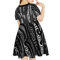New Zealand Maori Taniko Kid Short Sleeve Dress Black Kowhaiwhai Puhoro LT9 - Polynesian Pride