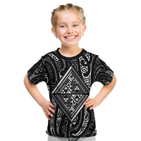 New Zealand Maori Taniko Kid T Shirt Black Kowhaiwhai Puhoro LT9 Black - Polynesian Pride