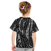 New Zealand Maori Taniko Kid T Shirt Black Kowhaiwhai Puhoro LT9 - Polynesian Pride