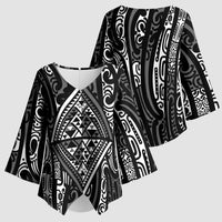 New Zealand Maori Taniko Kimono Sleeve Blouse Black Kowhaiwhai Puhoro LT9 - Polynesian Pride