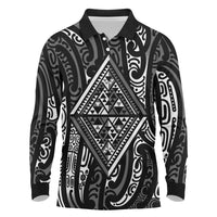 New Zealand Maori Taniko Long Sleeve Polo Shirt Black Kowhaiwhai Puhoro LT9 Black - Polynesian Pride