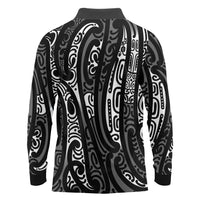 New Zealand Maori Taniko Long Sleeve Polo Shirt Black Kowhaiwhai Puhoro LT9 - Polynesian Pride