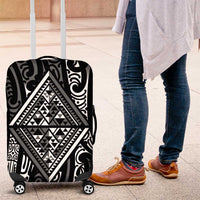 New Zealand Maori Taniko Luggage Cover Black Kowhaiwhai Puhoro LT9 Black - Polynesian Pride