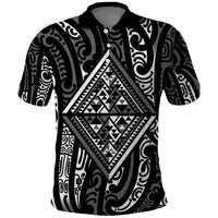 New Zealand Maori Taniko Polo Shirt Black Kowhaiwhai Puhoro LT9 Black - Polynesian Pride