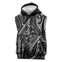 New Zealand Maori Taniko Sleeveless Hoodie Black Kowhaiwhai Puhoro LT9 Black - Polynesian Pride