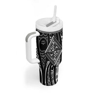New Zealand Maori Taniko Tumbler With Handle Black Kowhaiwhai Puhoro LT9 - Polynesian Pride